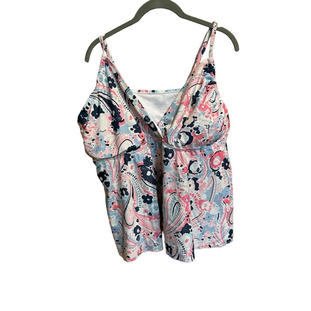 Crown & Ivy Women's Tankini Swimsuit Top Blue Pink White Size XXL‎